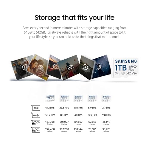 Image of Samsung EVO Plus microSD Memory Card + Adapter, 64GB microSDXC, Speeds Up to 160 MB /s, UHS-I, C10, U1, V10, A1, Upgrade Storage for Phones, Tablets, Gaming Consoles, DSLR Cameras, PCs, MB-MC64SA /AM