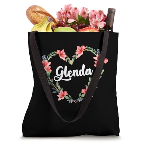 Bolso tote personalizado con nombre Glenda y diseño de flores y corazón miniatura 4