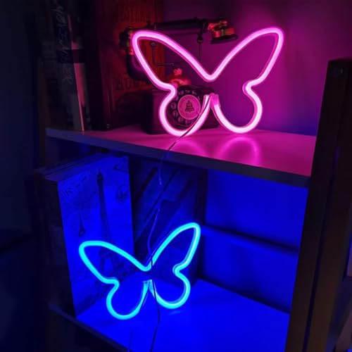 Image of 2PCS LED Neon Light Sign Butterfly Neon Signs Home Night Lights for Kids' Bedroom Decorative lamps Wall Art Romantic Christmas Birthday Gift