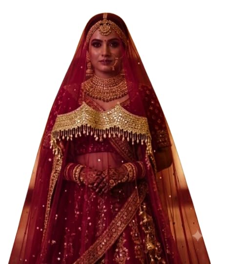 Bridal Veil in Maroon, Long Cathedral Length, Embroidered Border, Indian Wedding Dupatta-image-32