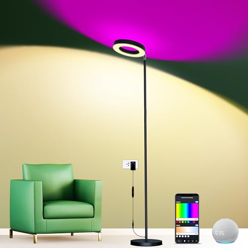 Lampada da Terra LED, 42W WiFi Piantana da Terra con Illuminazione su due Lati, 16 Milioni di Colori RGB a Regolazione Continua, Lampada Soggiorno Moderna con Controllo App, Sincronizzazione Musicale