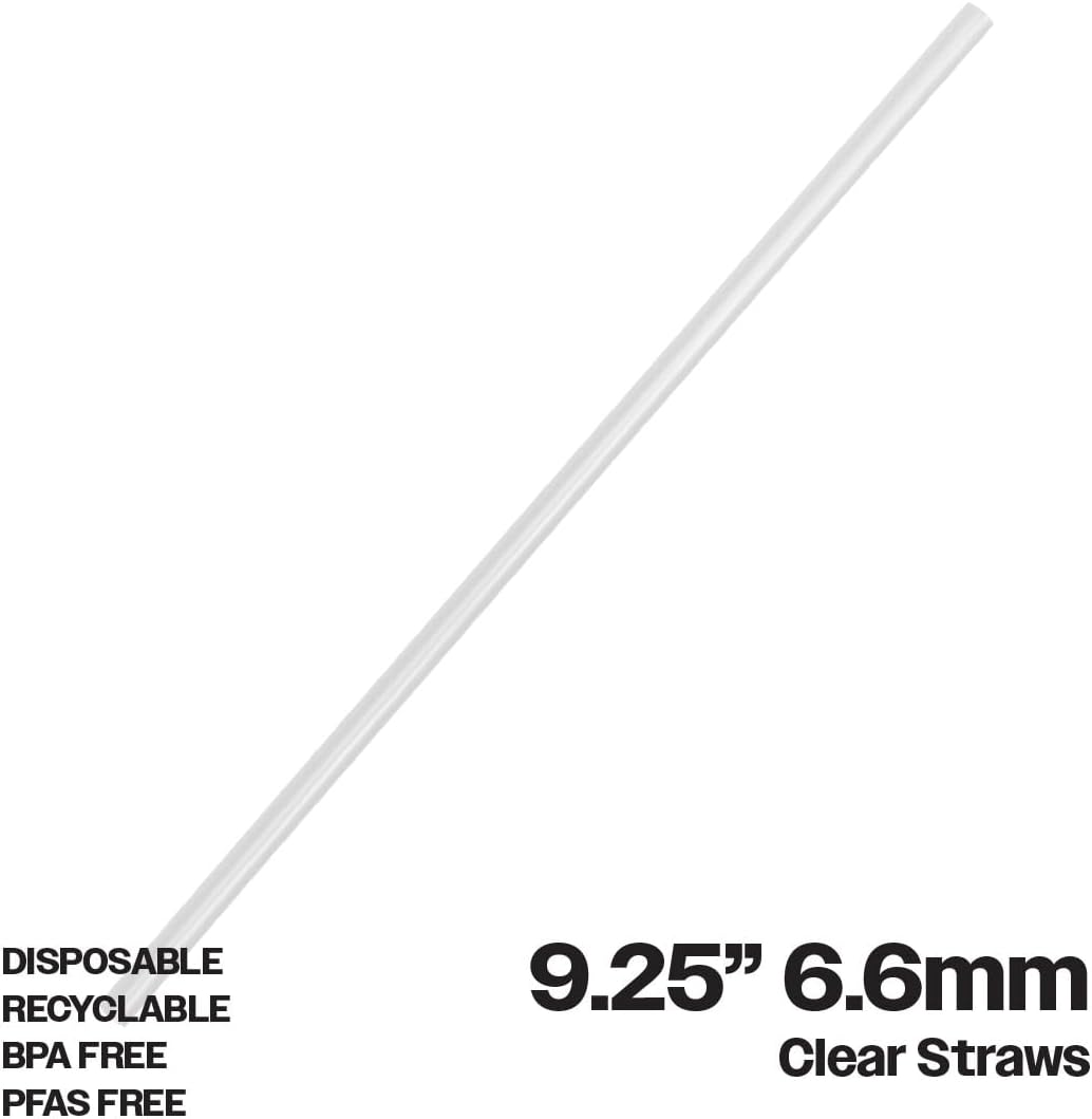 CIAO! 9.25" Clear Super Jumbo PP Straws, Plastic Wrapped, 0.26" outside diameter(6.5mm), 10,000/case