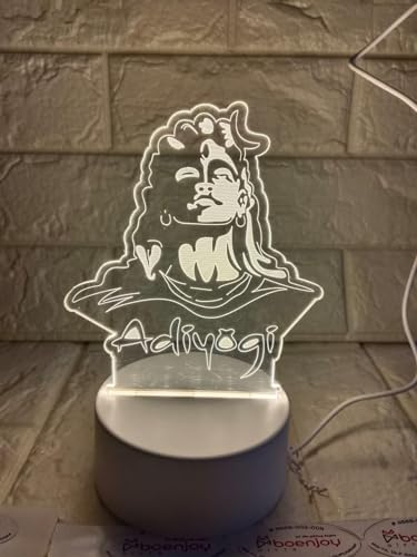 Adiyogi 3D Night LED Light Lamp with Stand Base | 3D Engraved Acrylic Lamp for Bedroom Decor, Birthday Gift | Size Approx 20 cm | No on/Off Switch, only a Cable Included.