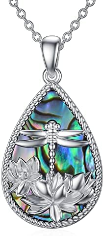 ROMANTICWORK Evil Eye Lotus Flower Necklace Sterling Silver Lotus Moondstone Pendant Yoga Lotus Protection Amulet Jewellery Gifts for Women Girls
