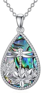 ROMANTICWORK Evil Eye Lotus Flower Necklace Sterling Silver Lotus Moondstone Pendant Yoga Lotus Protection Amulet Jewellery Gifts for Women Girls
