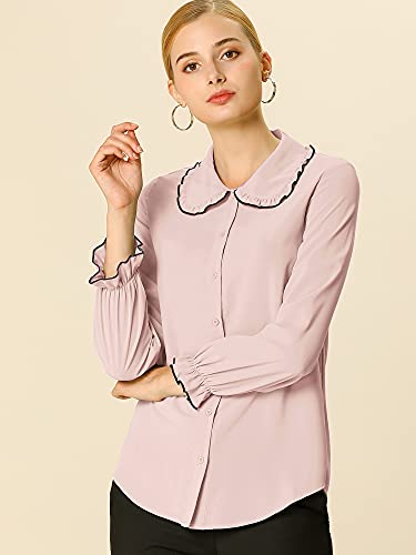 Allegra K Women's Long Sleeve Blouse Peter Pan Collar Shirt Button Down Work Business Casual Blouses 2025 Small Pink