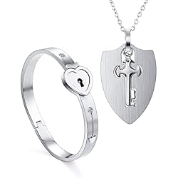 Pulseras Para Parejas Candado Y Llave 2 piezas Brazalete con cadena colgante de cerradura, juego de llaves, pulseras de pulsera con cerradura de corazón de acero inoxidable plateado mujeres hombres collar cadenas para pareja amistad BFF