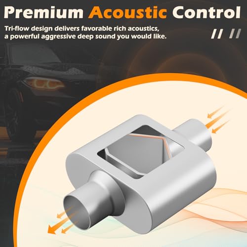 Image of A-KARCK Universal Exhaust Muffler 2.25 inch Center Inlet 2.25 inch Center Outlet, 13 inch Overall Length Aluminized Steel Aggressive Sound Race Muffler for Cars, Trucks
