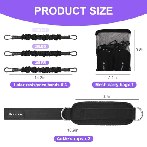 flintronic Resistance Bands Set, Ankle Resistance Bands, Gym Cuffs with Double D-Ring - Image 2