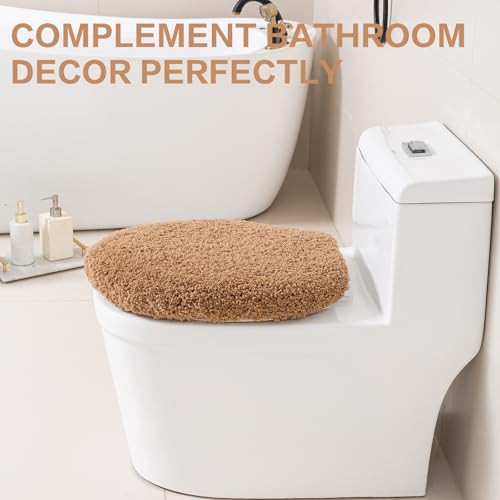 Image of Microfiber Toilet Lid Cover, 17.5 inchx15 inch Fits Round Oblong and Elongated | Toilet Seat Covers for Bathroom, Machine Washable, Decorative Fuzzy fur Look Round Toilet Seat Cover Extra Soft Absorbent