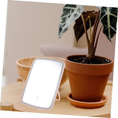 Espejo de maquillaje plegable con luz LED pequeño rosa miniatura 2