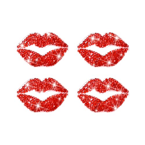 Ywdiml 4PCS Bling Lip Car Decals, Rhinestone Self-Adhesive Vehicle Window Mirror Stickers, Glitter Diamond Automotive Decal Decorative Accessories, Universal for SUV Pickup Truck (Red)