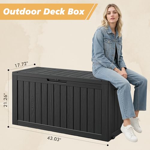 Fancyango 85 Gallon Large Outdoor Storage Deck Box Waterproof Black - image 2