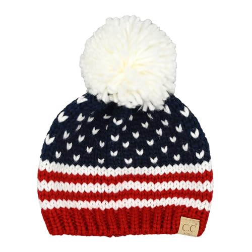 C.C American Beanie with Iceland Wool Pom for Women Unisex Soft Warm with Iceland Pom Knit Winter Skully Hat