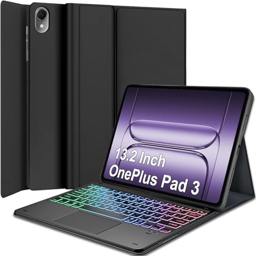 Nanhent Backlit Trackpad Keyboard Case for OnePlus Pad 3 (13.2 Inch) 2025, 7 Color Rainbow Backlight Detachable Bluetooth Touchpad Keyboard Folio Smart Cover