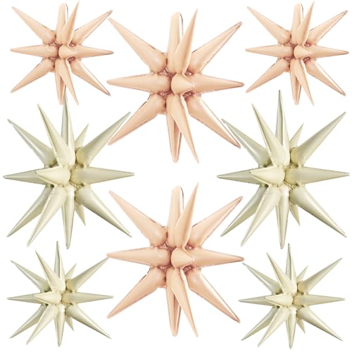 Image of TONIFUL 8 Pcs Cream White Caramel Explosion Foil Star Balloons Party Decor | 22 Inch Large Mylar Star Balloon for Fall Party Decor Boho Birthday Wedding Bridal Shower Neutral Baby Shower Engagement