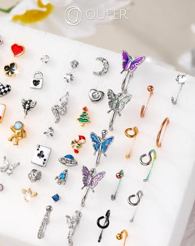 OUFER Nose Rings Studs, 20G Nose Rings Hoops, Random 10PCS Nose Piercing Jewelry, 316L Surgical Steel Nose Ring, Nose Studs for Women3