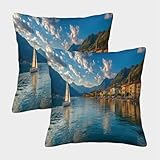 Lago Gadar Fundas 2 Piezas, Funda De Almohada Diseño 3D Decorativas para Sofa,Cama,Silla 40x40cm