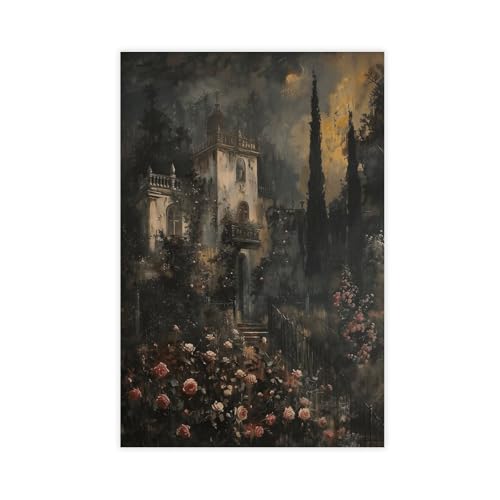 Fotuven Countryside Manor Estate Cottage Landscape Painting Dark Botanical Academia