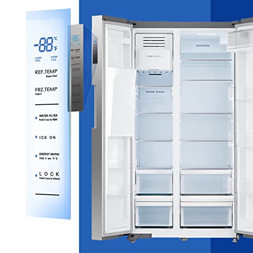 SMETA 36 Inch French Door Refrigerator Full size 26.3 Cu.Ft Freestanding with Auto Ice Maker and Water Dispenser Large Capacity Refrigerator for Home, Stainless Steel