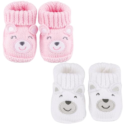 Image of DUONITITI Newborn Knit Booties Soft Baby Sock Boots for Infant Boys Girls First Walkers 2 Pairs, 0-3 Months