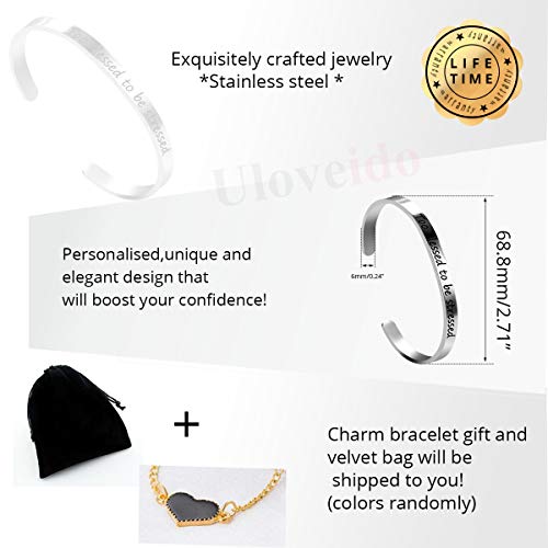 Image of Uloveido Stainless Steel Inspirational Bracelets for Women Engraved Personalized Mantra Initial Motivational Cuff Bangle Y460