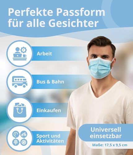 ADEBO Medical® OP Masken Typ IIR – 50 Stück | Medizinische 3-lagige Einwegmasken | EN 14683 & CE zertifiziert | BFE ≥98% | Blau | Latexfrei & hypoallergen, atmungsaktiv