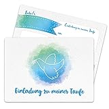 13 Einladungskarten zur Taufe - Motiv Taube aquarell blau - Einladung zur Heiligen Taufe für Mädchen und Jungen - hochwertig gedruckt in DIN A6