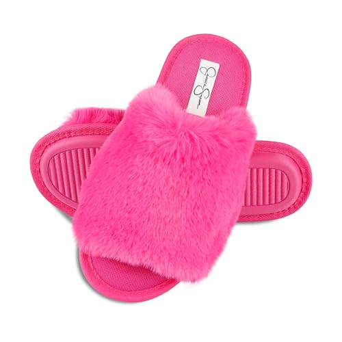 Jessica Simpson Women's Plush Faux Fur Fuzzy Slide on Open Toe Slipper with Memory Foam2