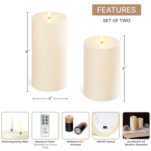 Image of LampLust Outdoor Flameless Candles Waterproof, 2 Pack, 4x6 & 4x8 Ivory Pillar Candles Set, LED Candles Flickering with Remote & Timer Included, Battery Operated, Outdoor Candles for Patio Decor