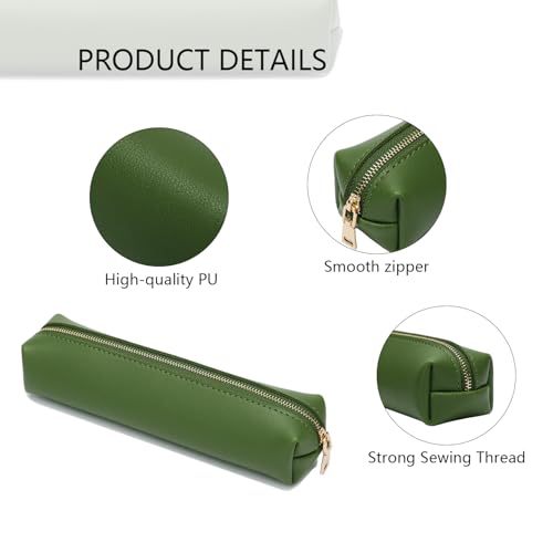 Image of Faux Leather Color Pencil Case Multifuncional and Simple with Zipper for School (Beige,Faux Leather)