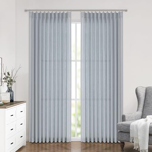 Vision Home Blue Grey Pinch Pleated Semi Sheer Curtains Textured Linen Blended Light Filtering Window Curtains 108 inch for Living Room Bedroom Patio Pinch Pleat Drapes with Hooks 9FT 60" Wx108 Lx1 by Vision Home - Image 2