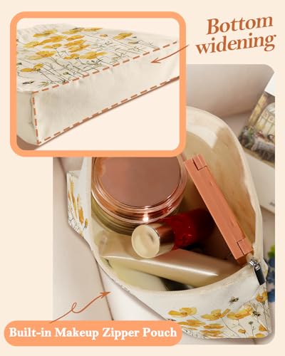 Aesthetic 2 Set Canvas Tote Bag - with Makeup Zipper Pouch for Women Gift Bag for Shopping, Gym, Travel, Vacation