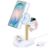 Hevanto 2026 3 in 1 Wireless Charger for Samsung Galaxy, 15W Magnetic Super Fast Charging Station for Samsung Galaxy S26 S25 S24 Ultra S23 Z Fold Flip Watch 8 7 Buds 4 3 2 Series, GoldBWhite