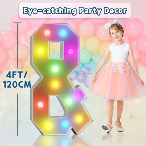 Image of Colorful Marquee Letters 4 Feet Tall, Large Light up Letters & | RGB with Remote, Birthday Party Decorations Anniversary Wedding Decorations Assembly Required 24 Pcs Accessory Set