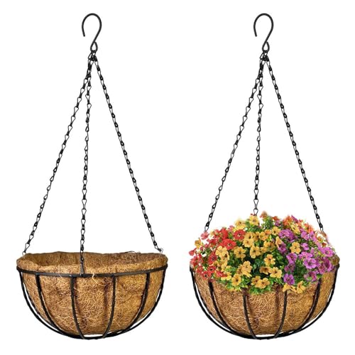 VIRSUS Cesti Portavasi Sospesi in Fibra di Cocco 7486, Diametro 30 cm, Struttura e Gancio in Metallo Verniciato Nero, Fioriera vaso da Appendere, Decorazioni per Piante e Fiori (2)