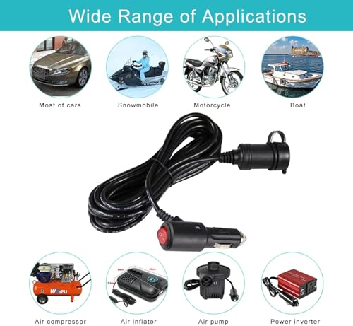 Image of RIGGEAR Car Cigarette Lighter Extension Cable, 3m /10ft Long Lighter Extender Cord with Switch, LED Indicator and Dust Cap for Tyre Inflator /Accessories, Heavy Duty Extension Cable, 15A Fuse