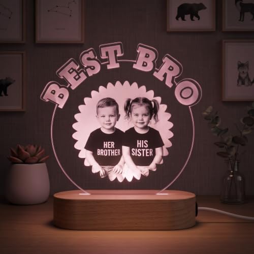 Image of Best Bro Personalized LED Table Lamp - Custom Photo Multicolor Night Light for Brother - Baby Sibling Gift, Acrylic Lamp for Raksha Bandhan, Birthday or Nursery Decor
