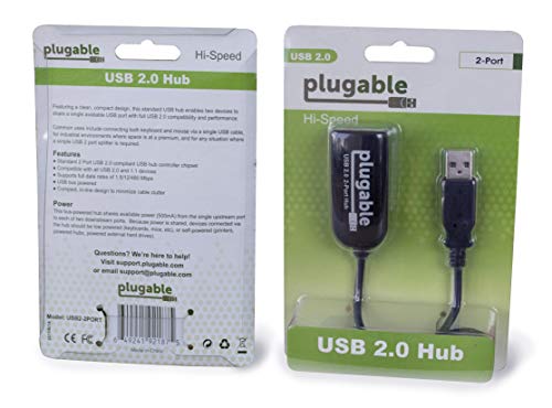 image for Plugable 2-in-1 USB Splitter with Dual USB 2.0 Ports, Compatible with 