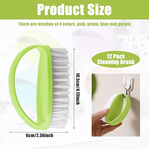 Image of 12 Pcs Small Scrub Brushes, 4 inch Heavy Duty Stiff Bristles Cleaning Brushes, Durable Small Cleaning Brush for Bathroom, Showe, Sink, Kitchen, Bathtub, Floor (4 Colors)
