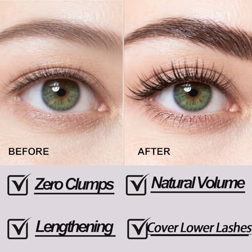 Image of Black Washable Metal Mascara Wand, Waterproof Iron Wand Mascara for Thin Short Sparse Lashes, Natural Length Slim Volume Buildable Formula, Separated Lashes, Long Lasting Smudge-Proof No Flaking Tint