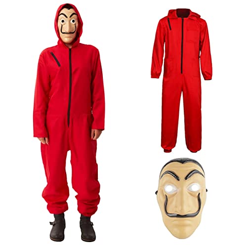 ZOLTA Jumpsuit Onesie für Damen und Herren - Sanft Kuschelig Unisex Karnevalskostüm - Warme Schlafanzug - Kostüm Karneval - Pyjama - Overall - Haus des Geldes - M