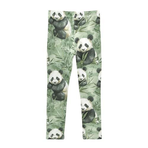 Cute Watercolor Black White Pandas Green Plants Girls Leggings Kids Yoga Pants Dance Active Tights 4T2