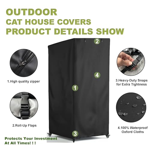 Image of Outdoor Cat House Cover, Super Waterproof Feral Cattery Cat Cover, Cat Enclosure Cover, 600 D Heavy Duty Rain Sheet ,, 32x32x71 inch (Cover only)Black, Mx-1869-A