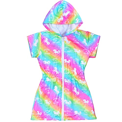 Pashop Swim Cover Ups For Girls Terry Cover Up Swimwear Hoodie Zipper Cover-Up (Unicorn, 4-5 Years) #TOP7