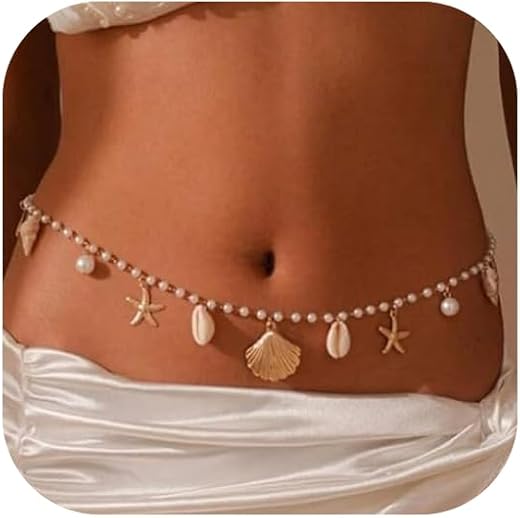 TecoKart® Waist Chain for Women with Shell & Starfish Charms – Sexy Belly Chain for Saree, Bikini, Crop Tops, Beachwear & ...