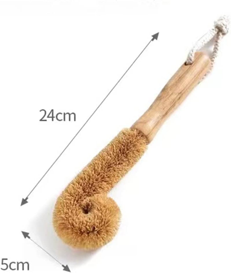 Long Handle Cup Brush 360 Degrees Coconut Palm Cup Washing Brush Kitchen Brush Cup Beech Bottle Brush Glass Cleaning Brush