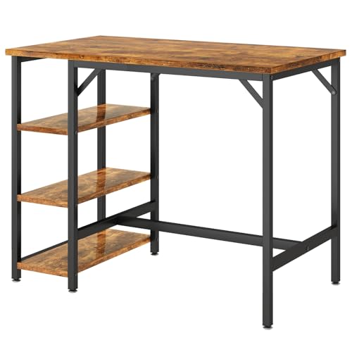 IBUYKE 40”H Bar Table with 3 Storage Shelves, High Dining Table for Kitchen, Rustic Brown Counter Table, Industrial Standing Computer Desk UTMJ054H