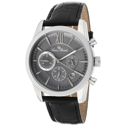 Lucien Piccard Men's 12356-014 Mulhacen Chronograph Grey Textured Dial Black Leather Watch