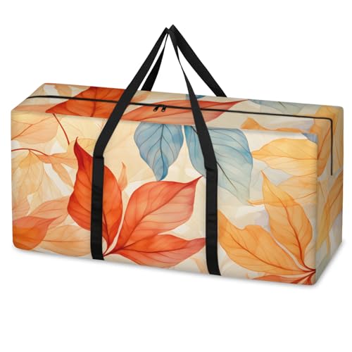 Autumn Maple Leaves Extra Large Moving Bags Heavy Duty Storage Bags Abstract Leaves Cloth Wrap Around Handles Double Zipper Reusable Convenient Foldable Storage Tote for Travel Camping Space Save